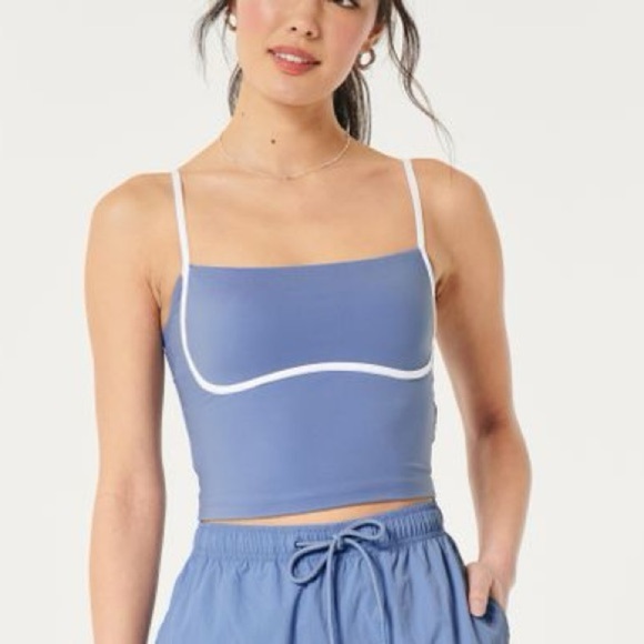 🖤Gilly Hicks Active Energize Under Bust Blue Crop Top with White Trim Tank - Picture 1 of 6